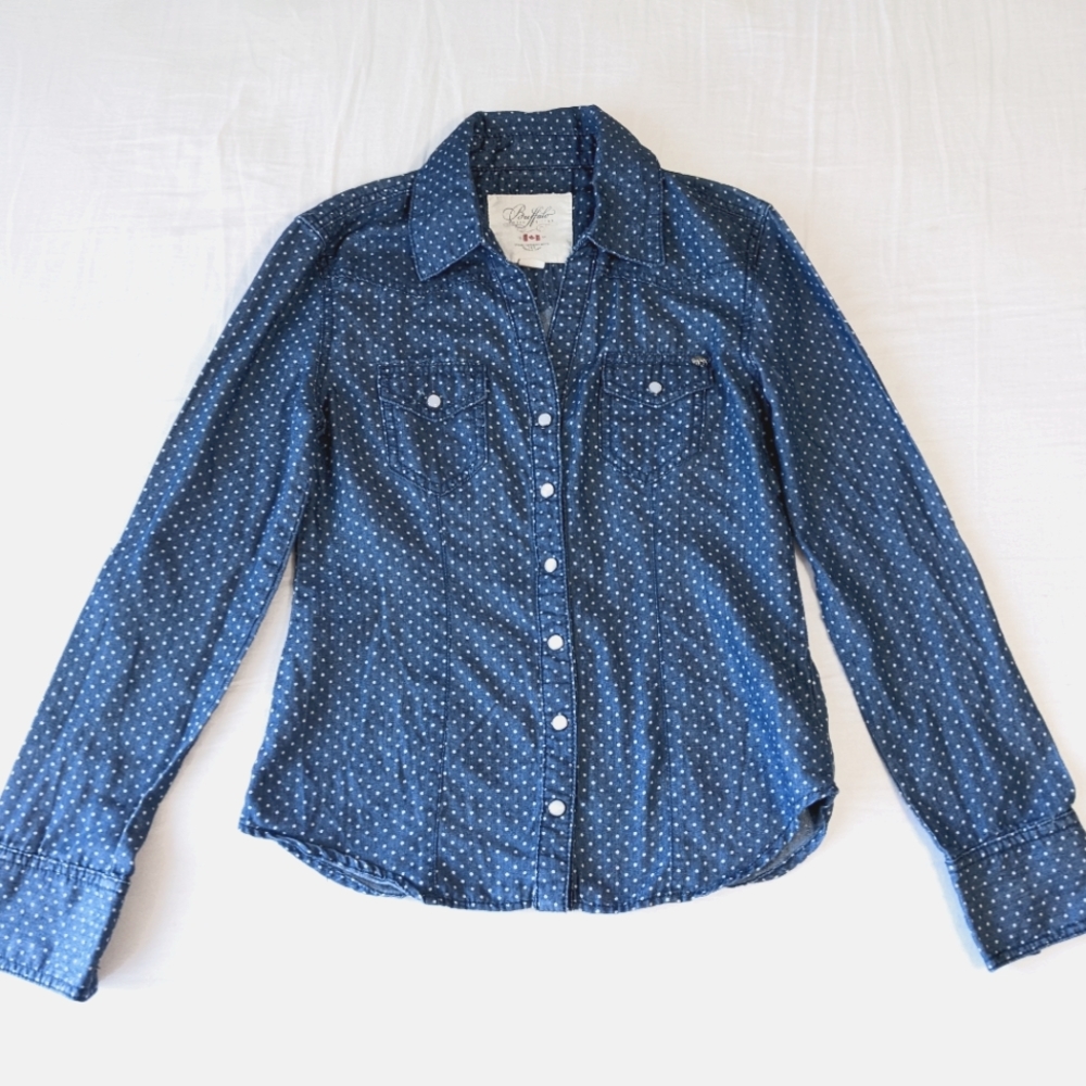Buffalo David Bitton Chambray polka dot button down Shirt Small